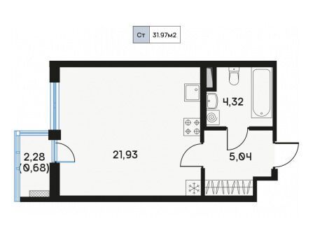 Планировка: Студия 32.30 м² в новостройке Дом Регенбоген