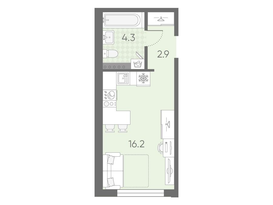 Планировка: Студия 23.40 м² в новостройке Пулково Лайк