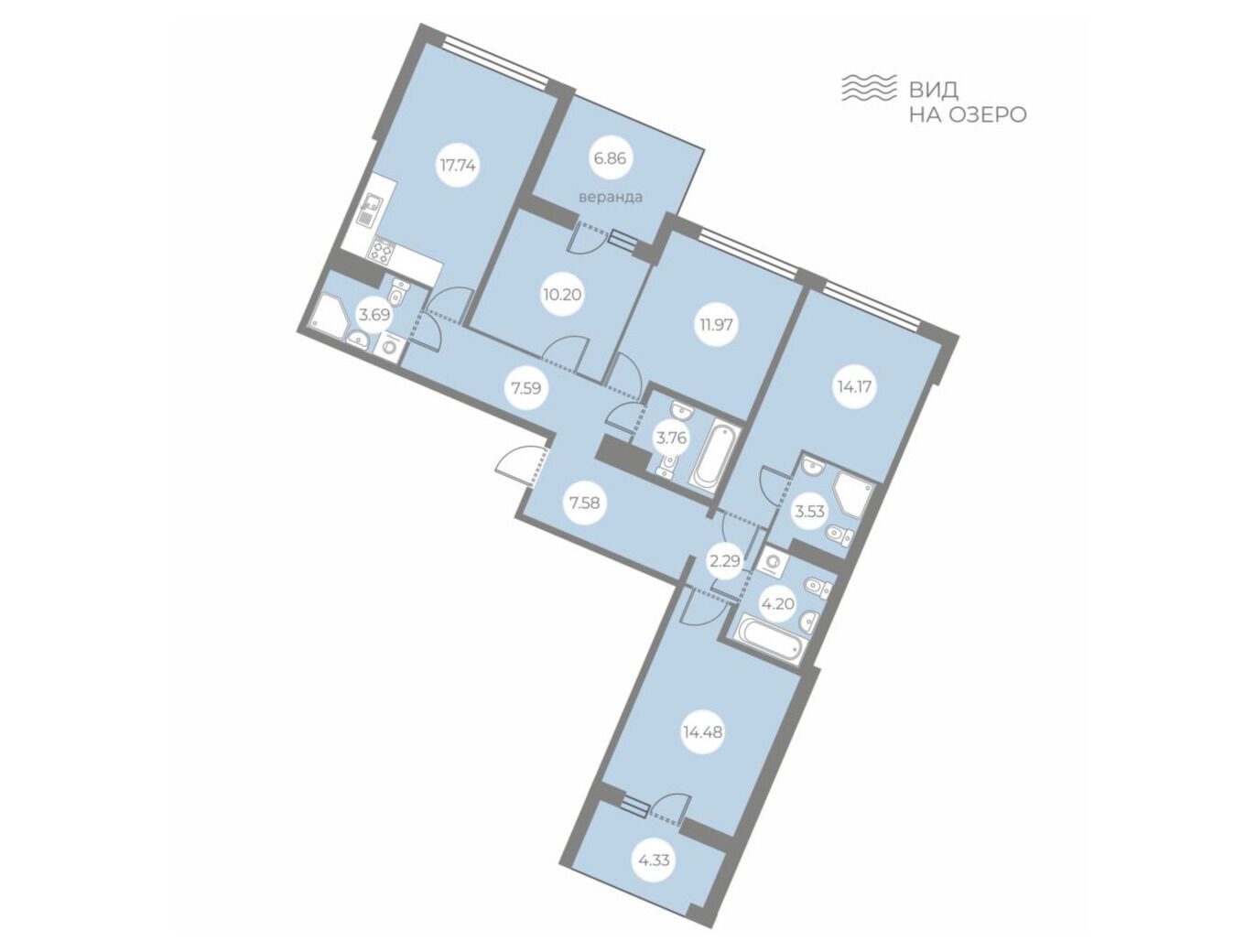 Планировка: 4-комн. квартира 110.23 м² в новостройке БФА в Озерках