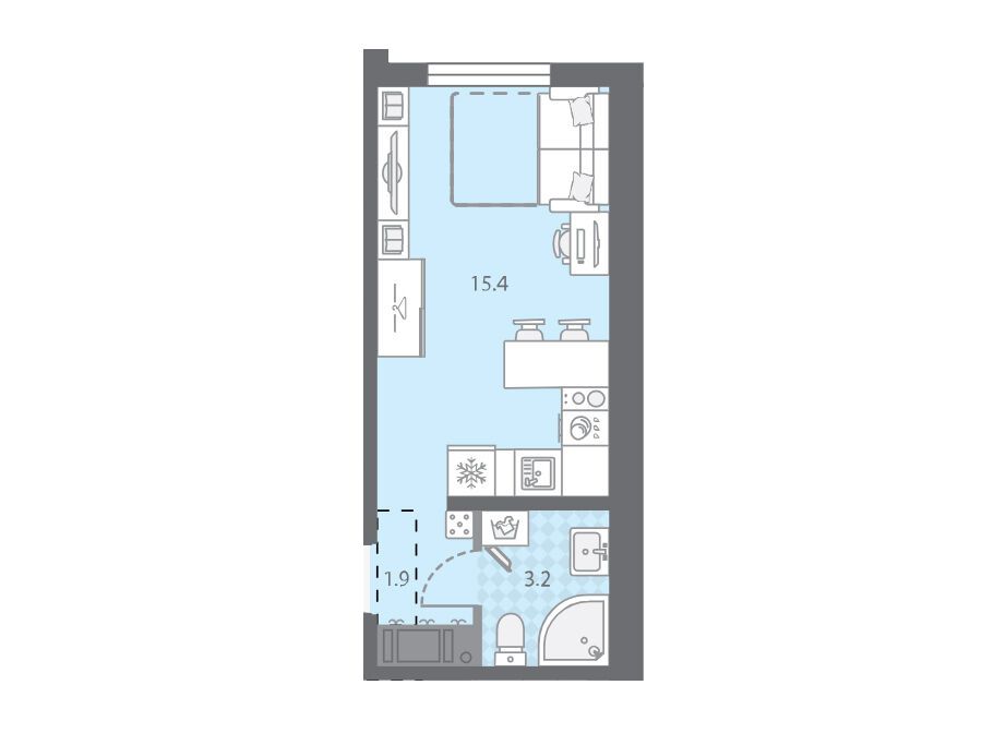Планировка: Студия 20.50 м² в новостройке ЖК Дыбенко Парк