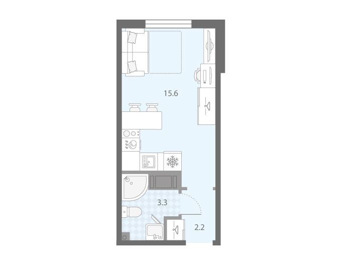 Планировка: Студия 21.10 м² в новостройке ЖК Дыбенко Парк