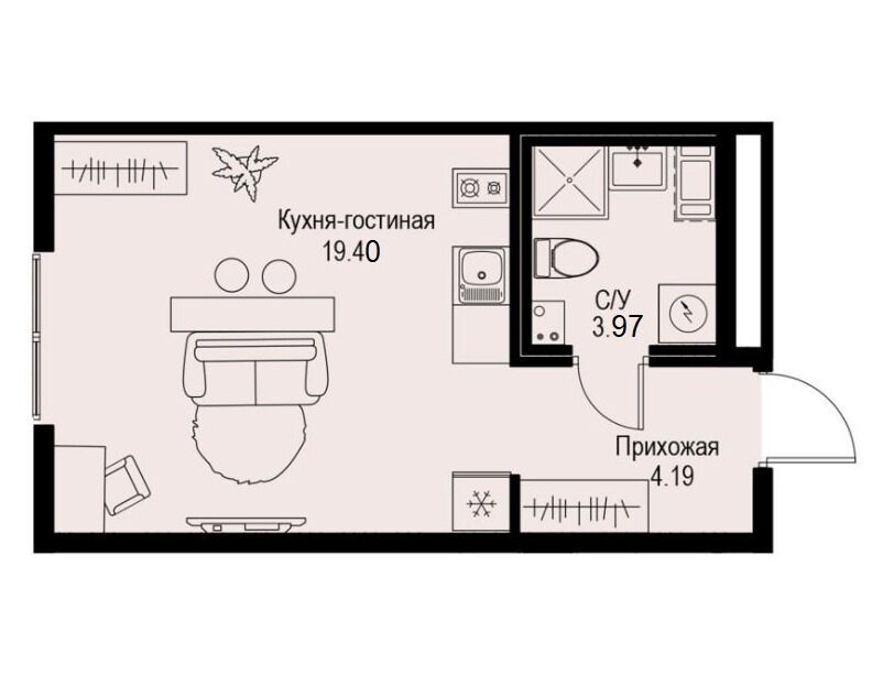 Планировка: Студия 27.56 м² в новостройке Айди Петроградская