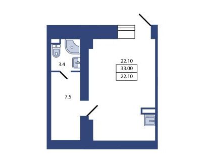 Планировка: Студия 33.00 м² в новостройке Большой Сампсониевский 29Б