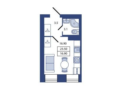 Планировка: Студия 23.50 м² в новостройке ЖК Большой Сампсониевский 29Б