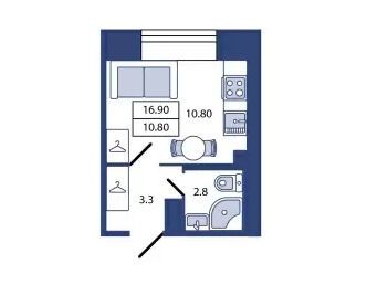 Планировка: Студия 16.90 м² в новостройке ЖК Большой Сампсониевский 29Б