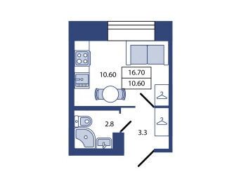 Планировка: Студия 16.70 м² в новостройке ЖК Большой Сампсониевский 29Б