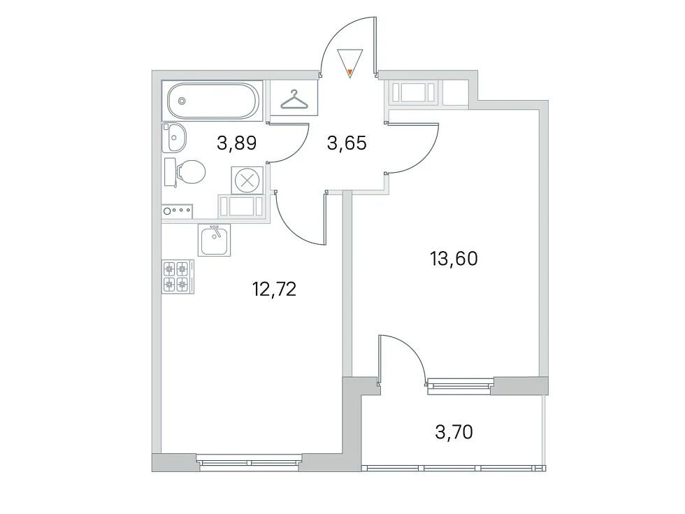 Планировка: 1-комн. квартира 33.86 м² в новостройке Любоград