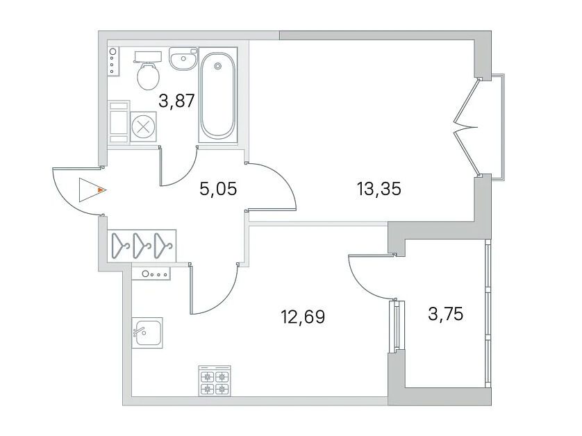 Планировка: 1-комн. квартира 34.96 м² в новостройке Любоград