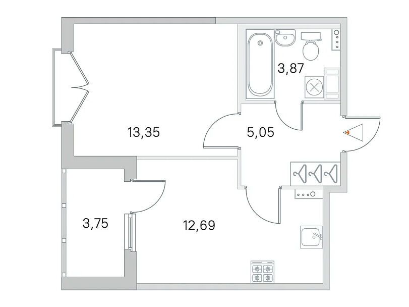 Планировка: 1-комн. квартира 34.96 м² в новостройке ЖК Любоград