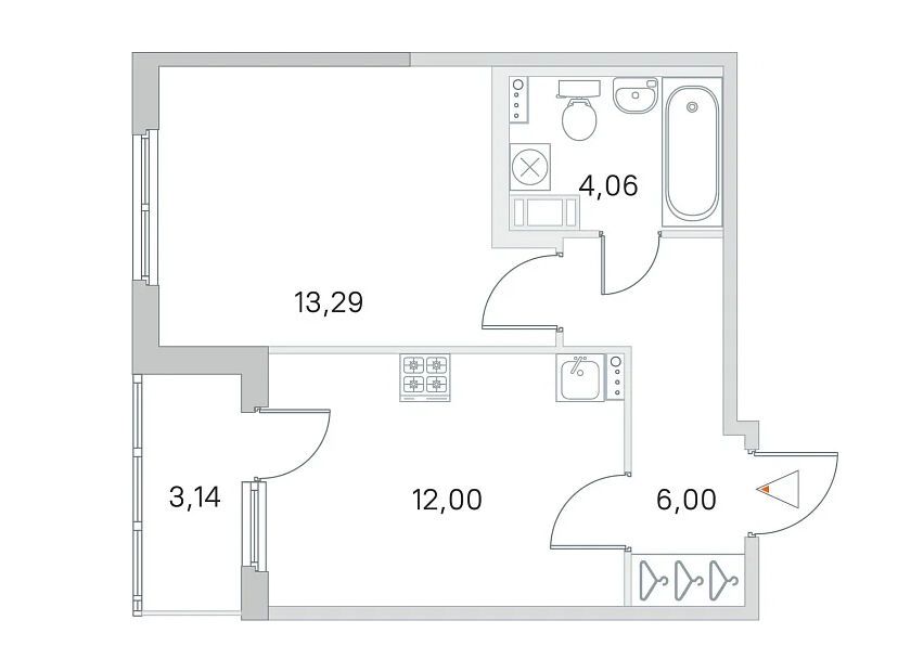 Планировка: 1-комн. квартира 35.35 м² в новостройке ЖК Любоград
