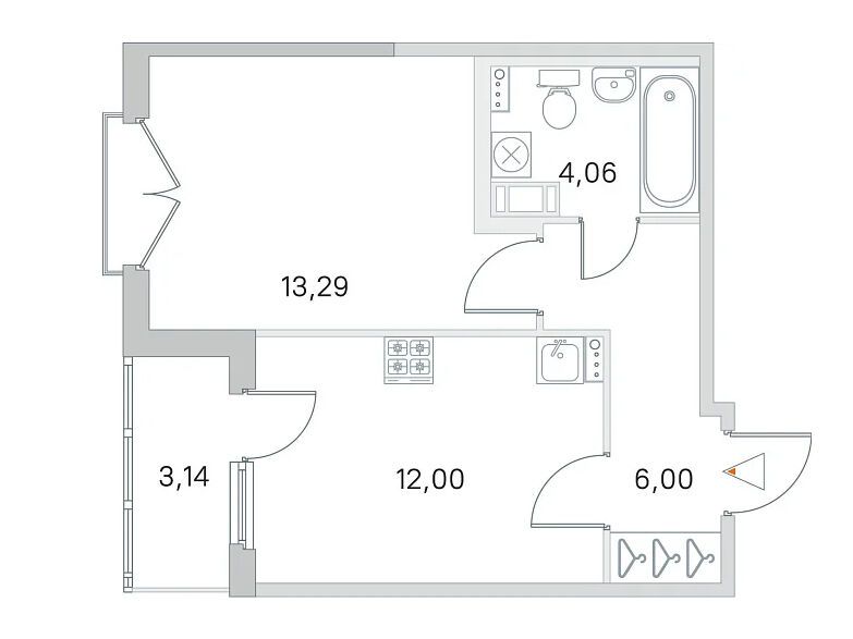 Планировка: 1-комн. квартира 35.35 м² в новостройке ЖК Любоград