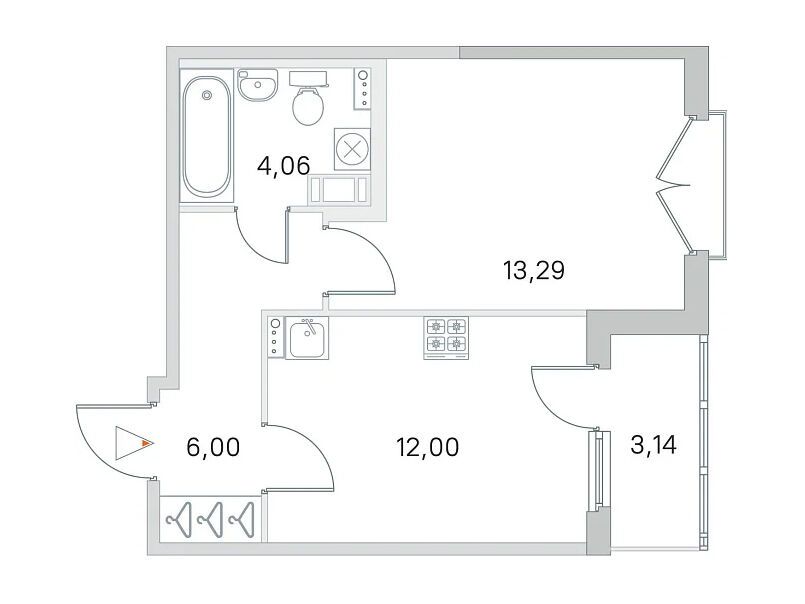 Планировка: 1-комн. квартира 35.35 м² в новостройке ЖК Любоград