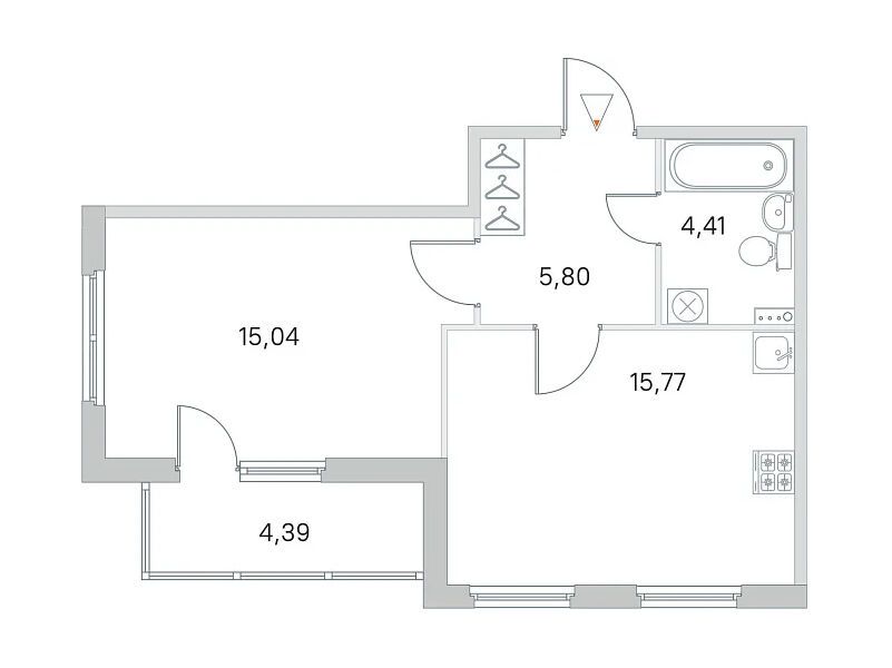 Планировка: 1-комн. квартира 41.02 м² в новостройке ЖК Любоград