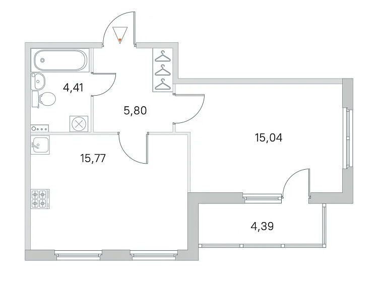 Планировка: 1-комн. квартира 41.02 м² в новостройке Любоград