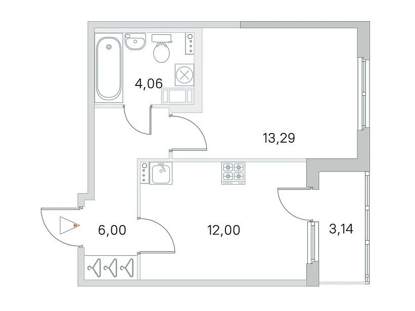 Планировка: 1-комн. квартира 35.35 м² в новостройке Любоград