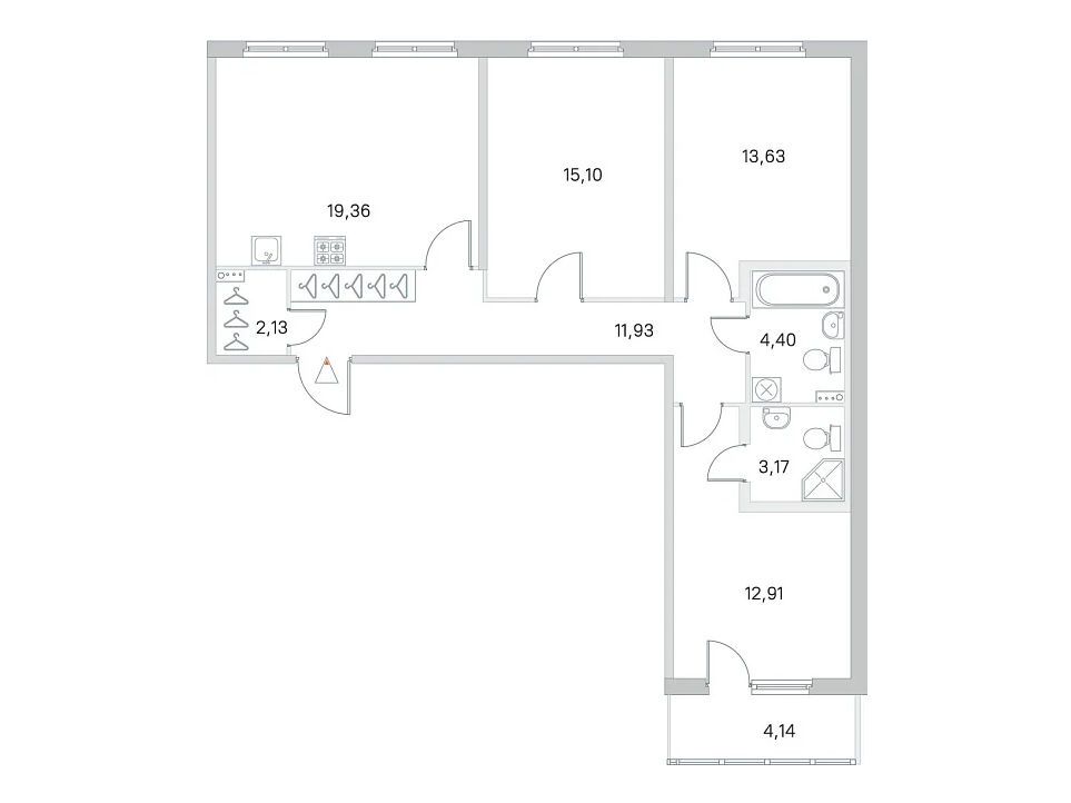 Планировка: 3-комн. квартира 82.63 м² в новостройке Любоград
