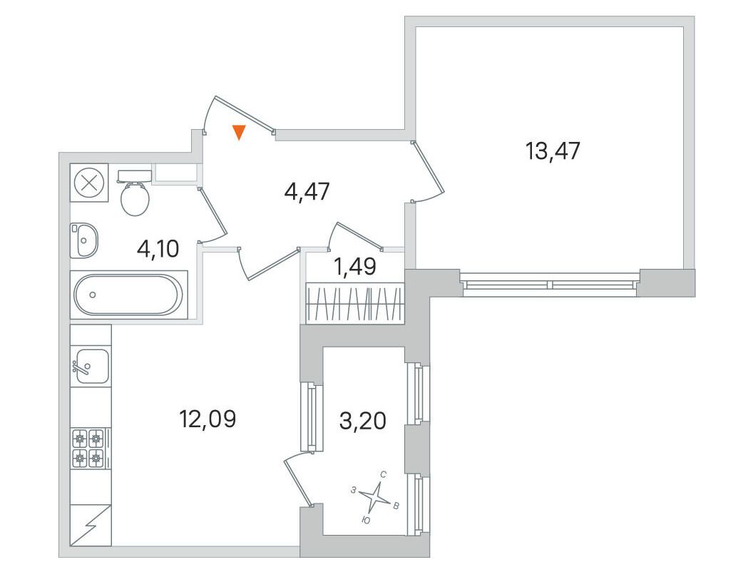 Планировка: 1-комн. квартира 35.62 м² в новостройке Дубровский