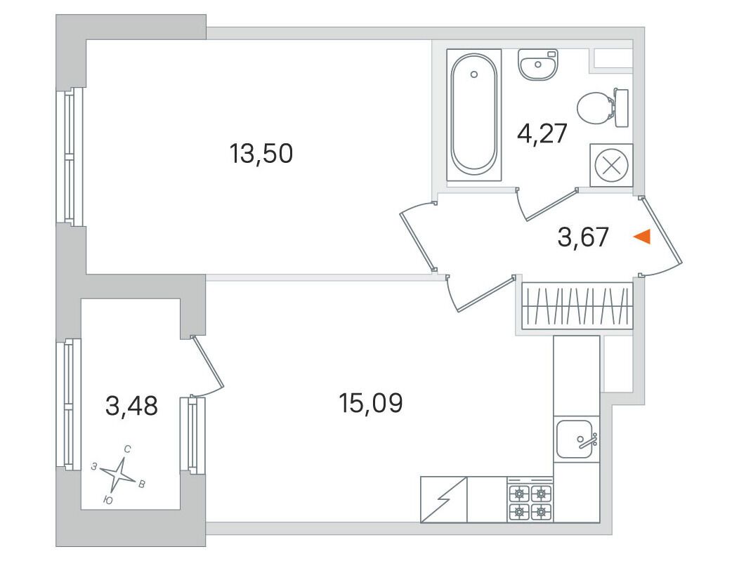 Планировка: 1-комн. квартира 36.53 м² в новостройке Дубровский