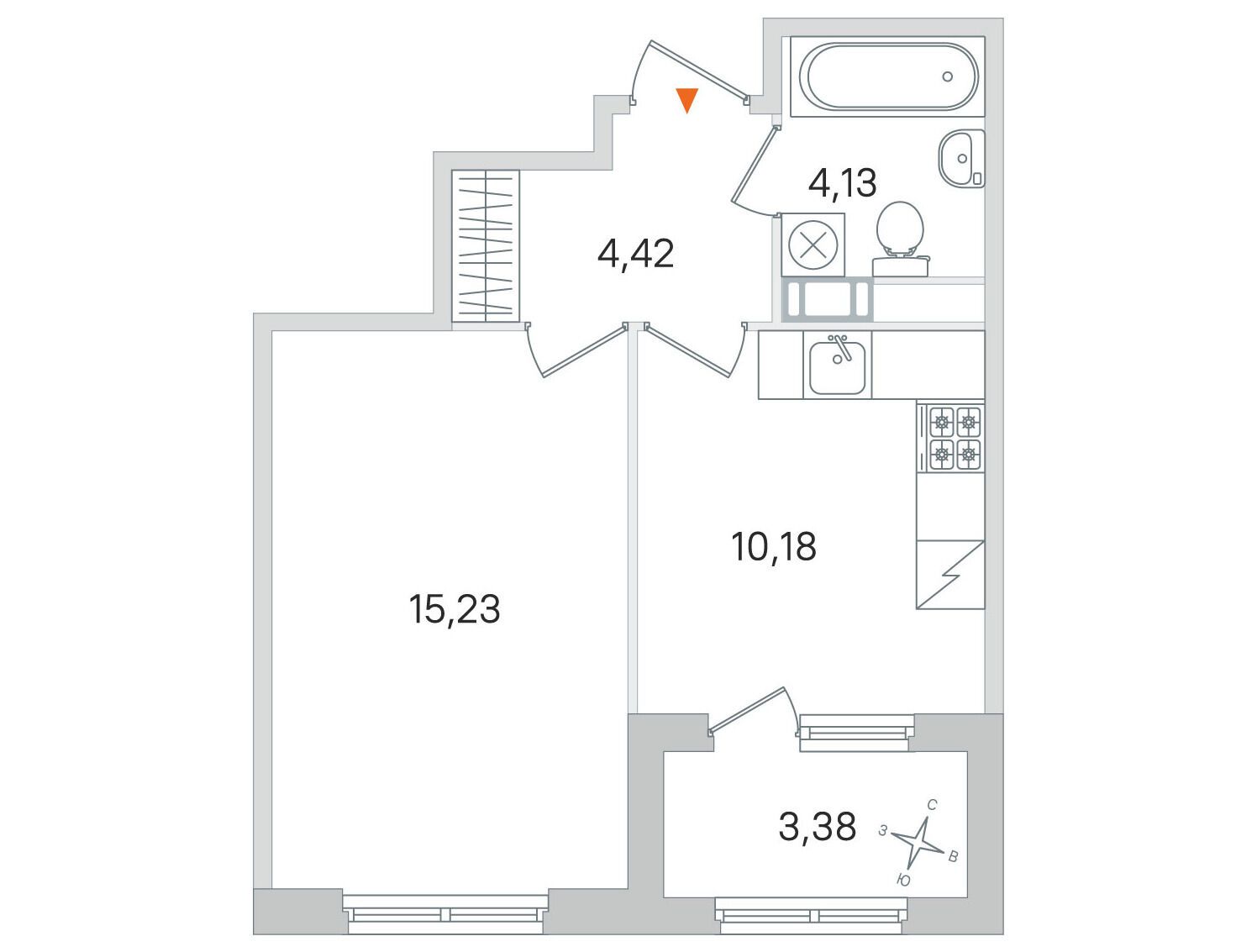 Планировка: 1-комн. квартира 33.96 м² в новостройке Дубровский