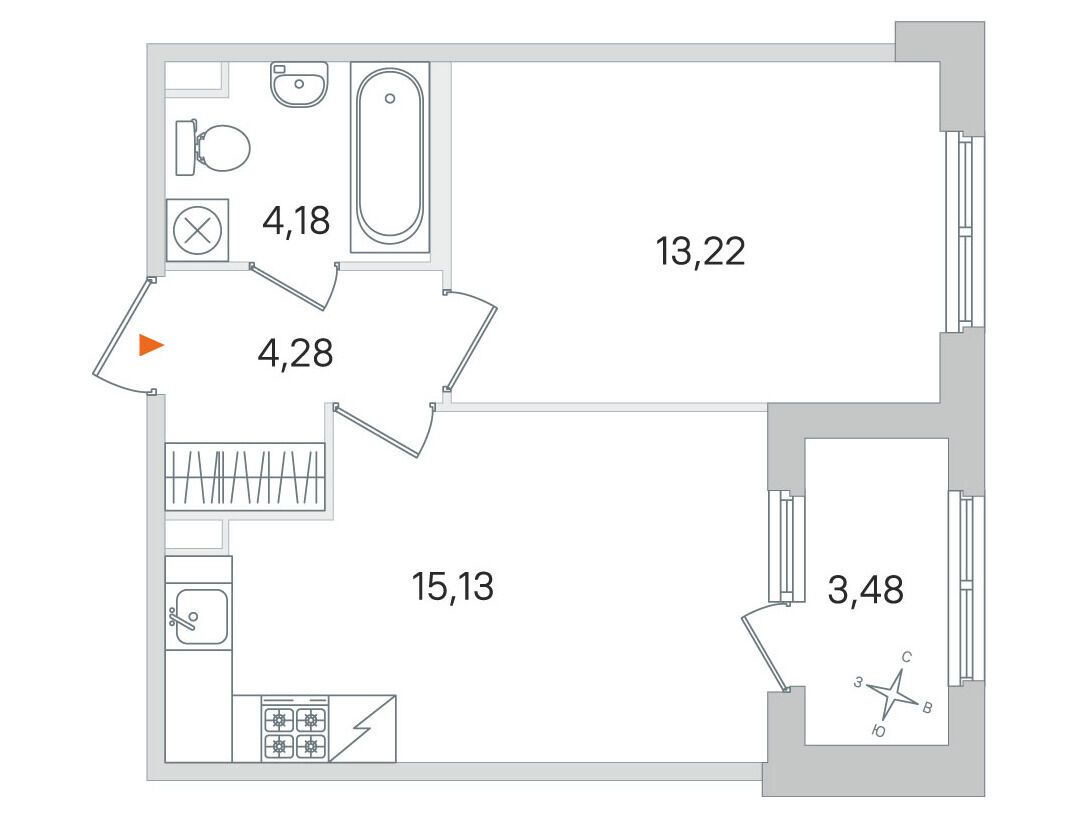 Планировка: 1-комн. квартира 36.81 м² в новостройке Дубровский