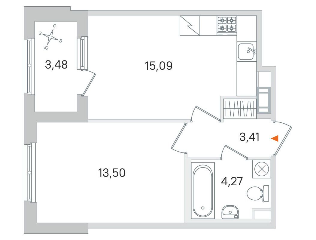 Планировка: 1-комн. квартира 36.27 м² в новостройке Дубровский