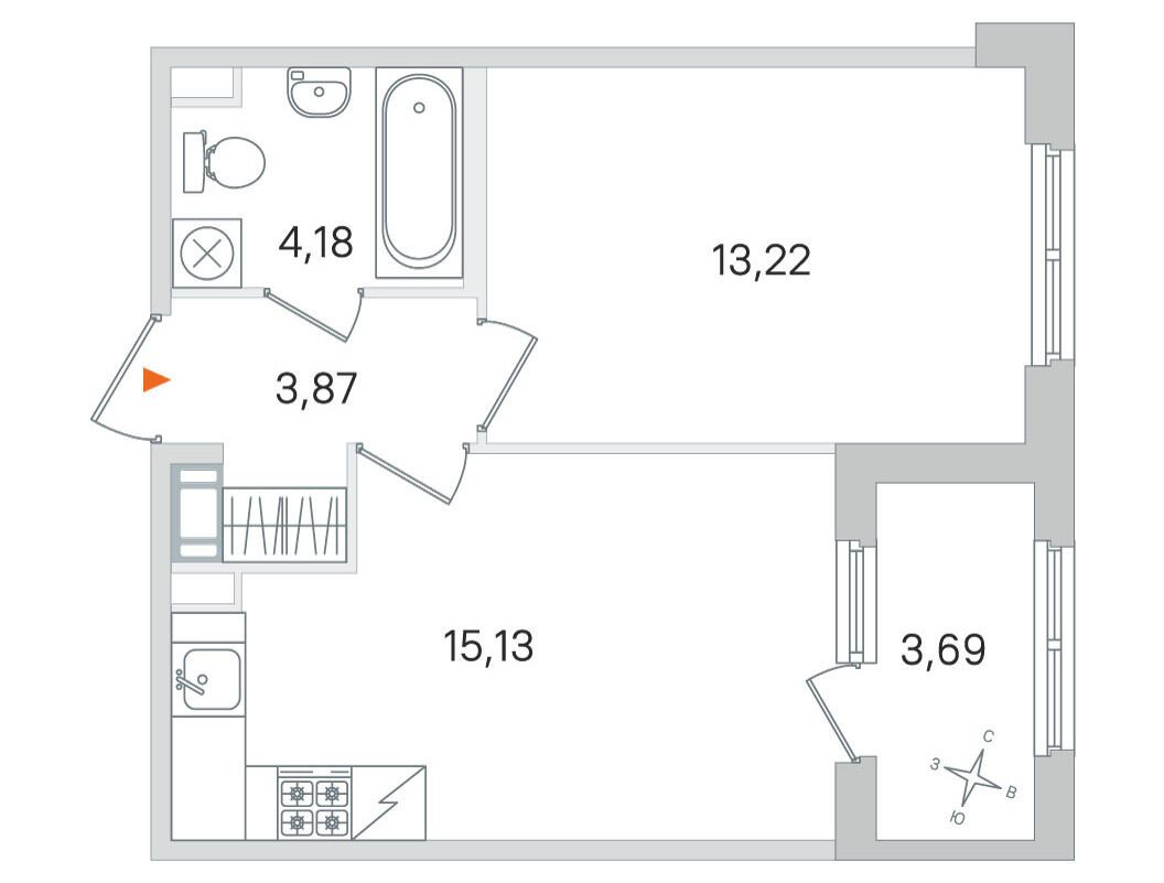 Планировка: 1-комн. квартира 36.40 м² в новостройке Дубровский
