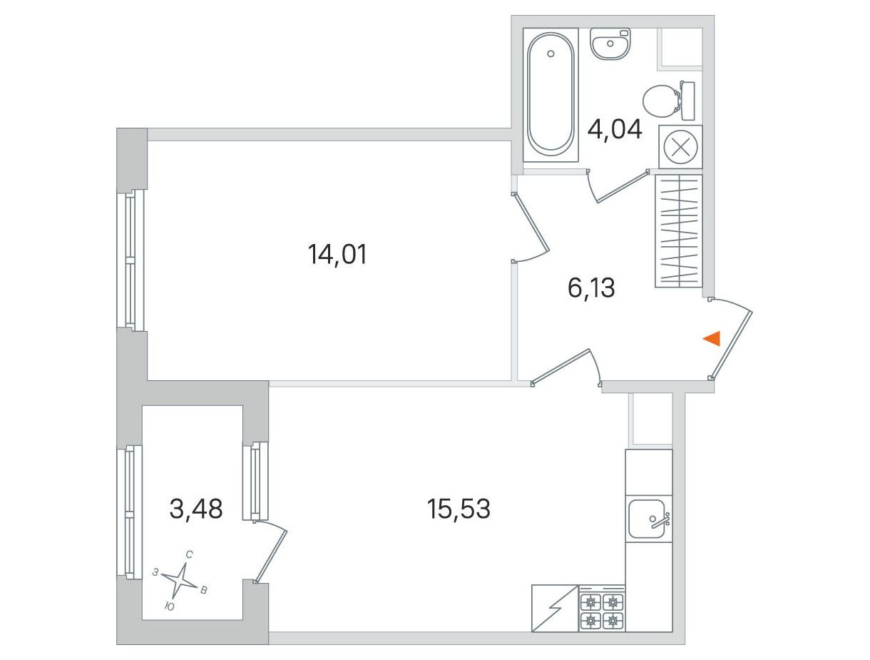 Планировка: 1-комн. квартира 39.71 м² в новостройке Дубровский