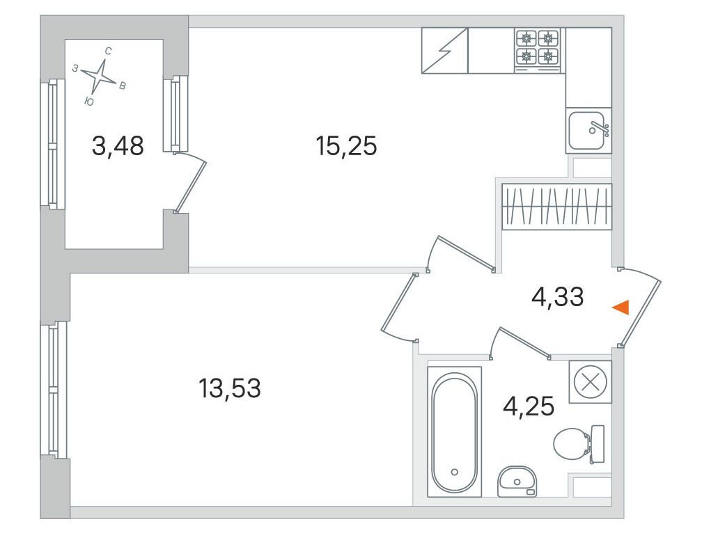 Планировка: 1-комн. квартира 37.36 м² в новостройке Дубровский
