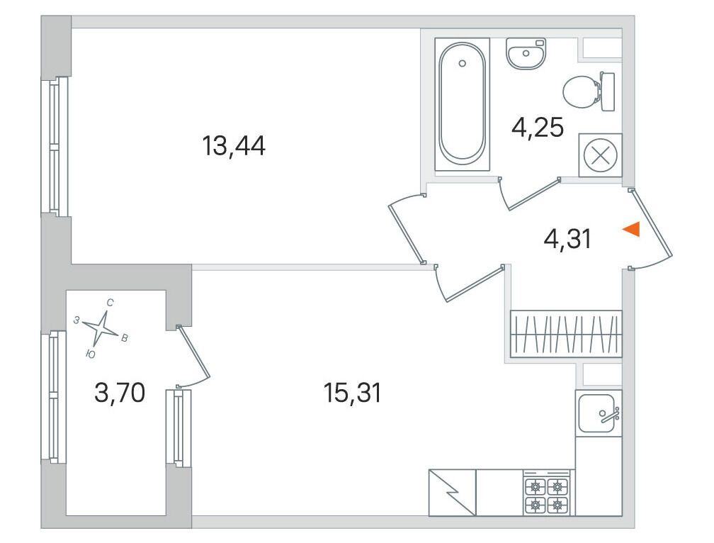 Планировка: 1-комн. квартира 37.31 м² в новостройке Дубровский