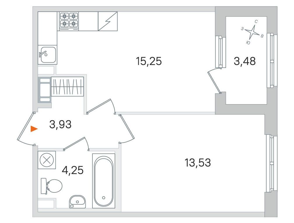 Планировка: 1-комн. квартира 36.96 м² в новостройке Дубровский