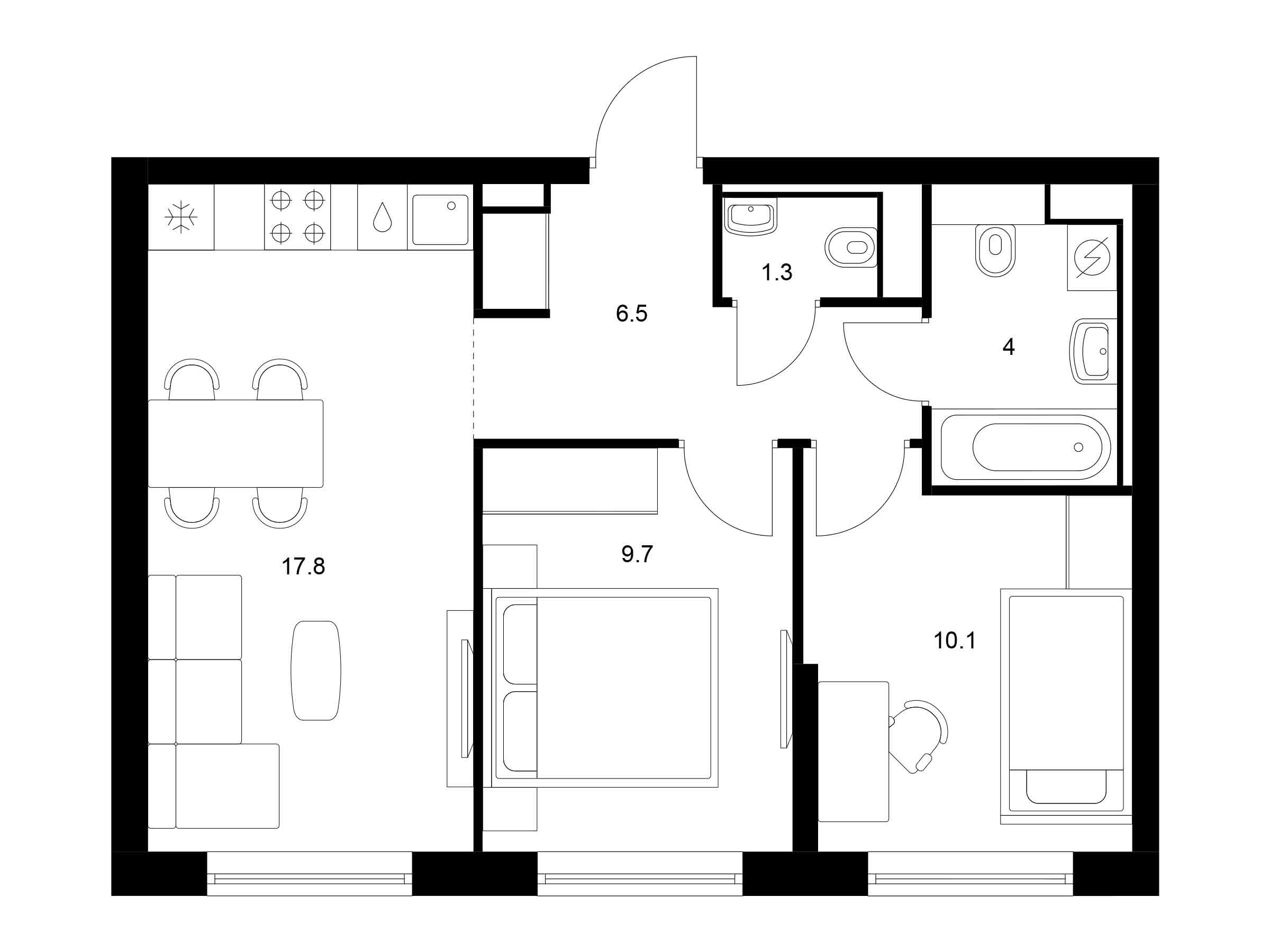 Планировка: 2-комн. квартира 49.40 м² в новостройке Витебский парк