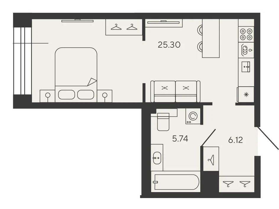 Планировка: 1-комн. квартира 37.16 м² в новостройке Башни Элемент