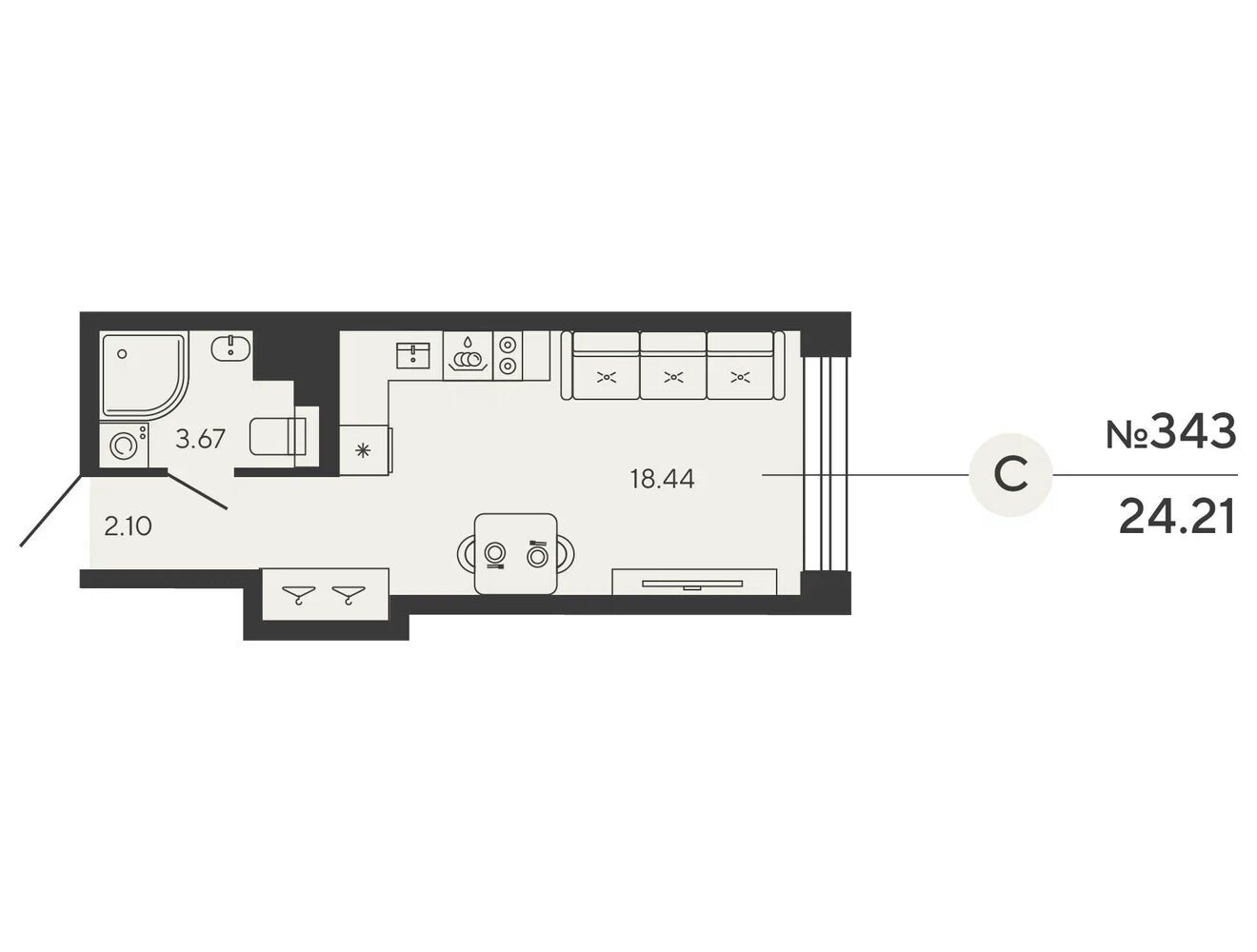 Планировка: 1-комн. квартира 24.21 м² в новостройке ЖК Башни Элемент