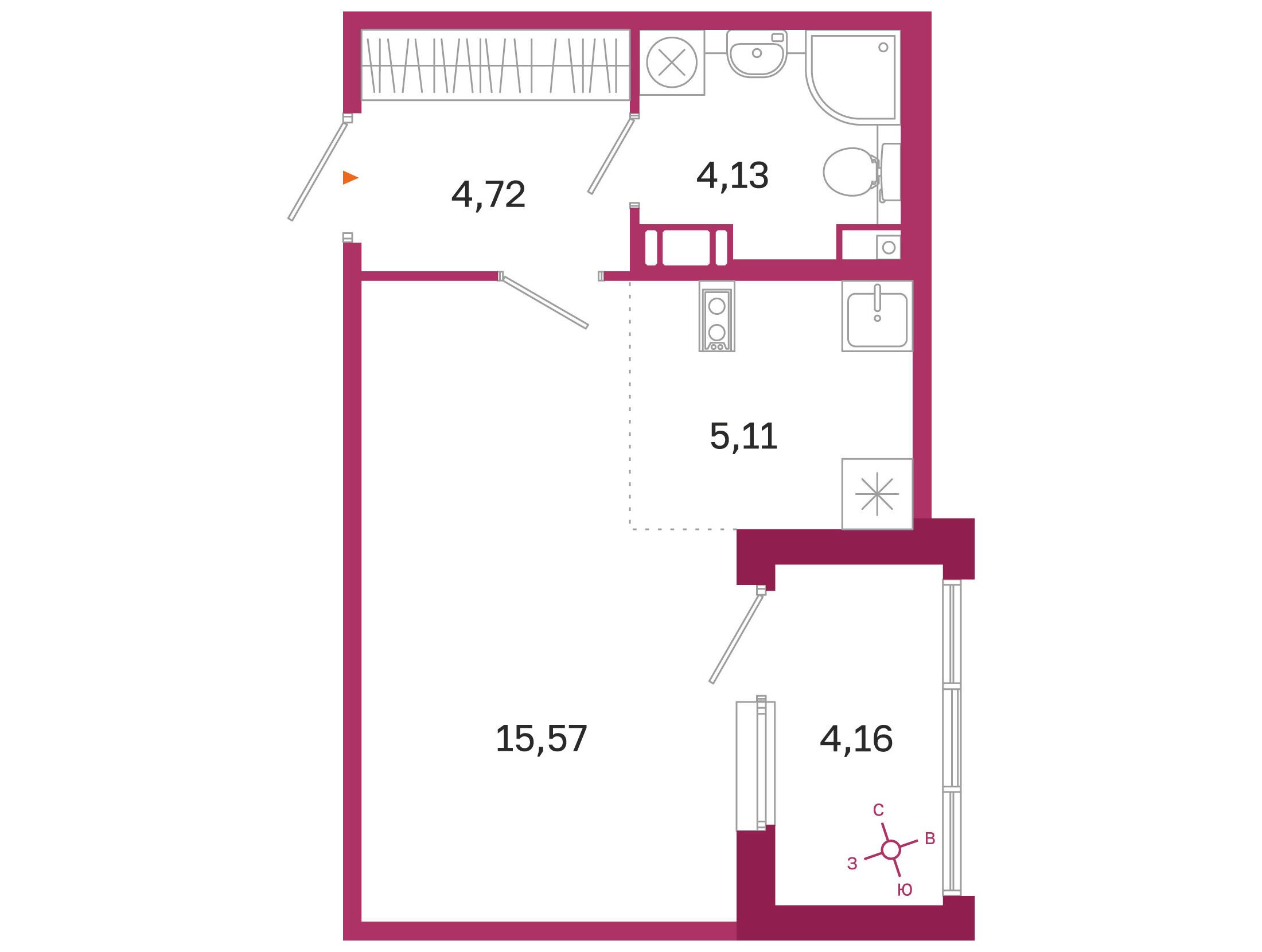 Планировка: Студия 29.53 м² в новостройке ЖК Дом на Курской