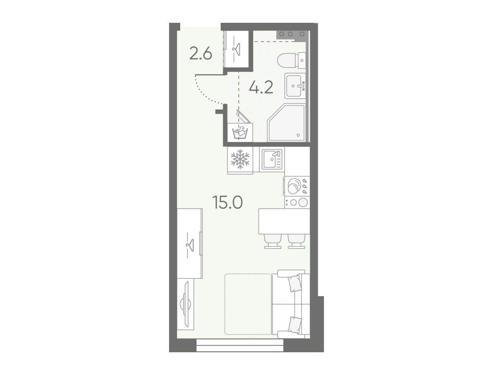 Планировка: Студия 21.80 м² в новостройке ЖК Пулково Лайк