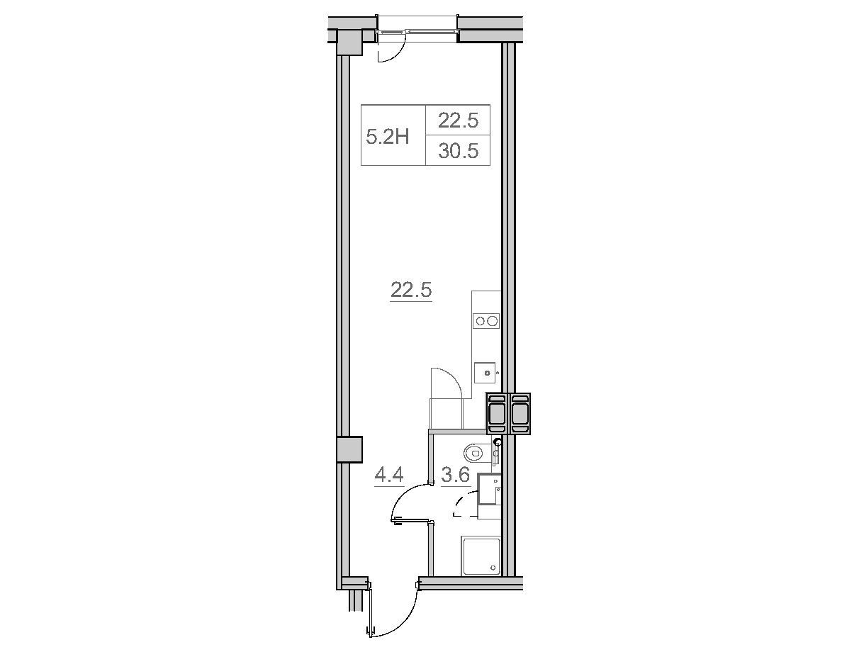 Планировка: 1-комн. квартира 30.50 м² в новостройке Сота