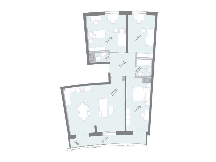 Планировка: 3-комн. квартира 105.90 м² в новостройке Морская набережная