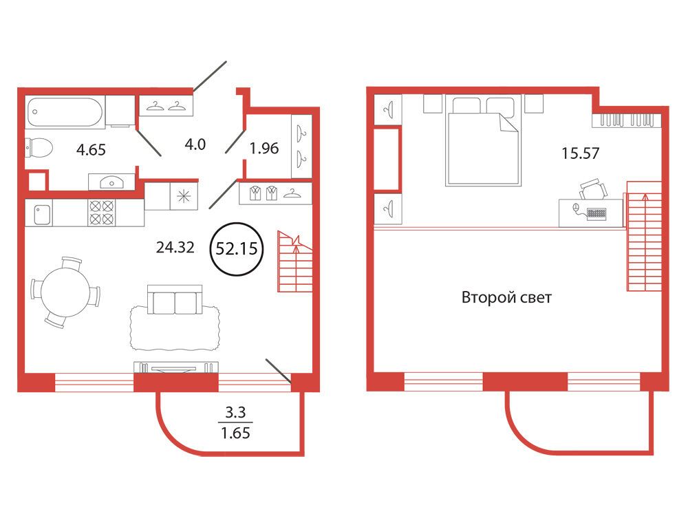 Планировка: Студия 52.15 м² в новостройке Энфилд