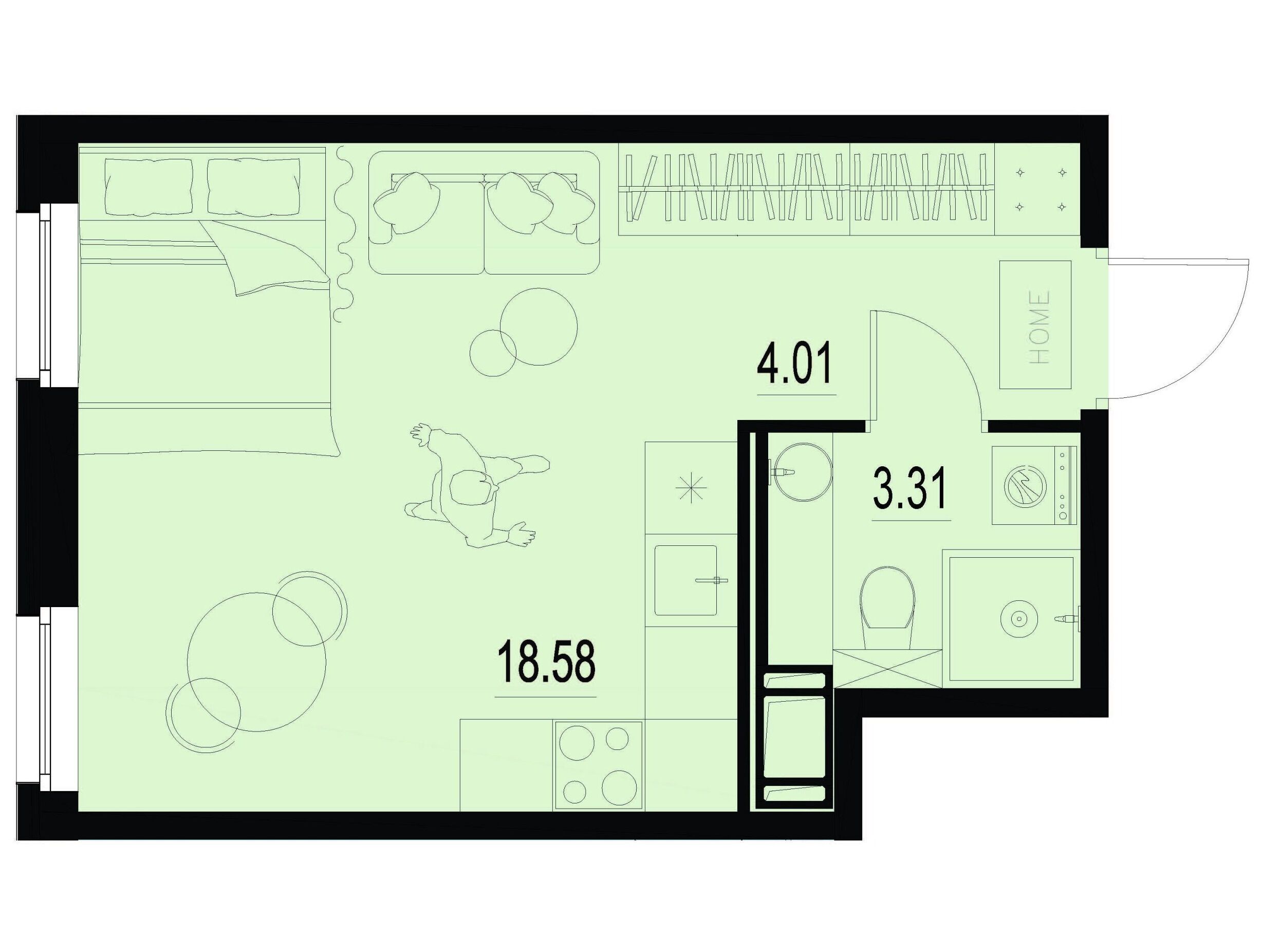Планировка: Студия 25.90 м² в новостройке Айди Мурино 3