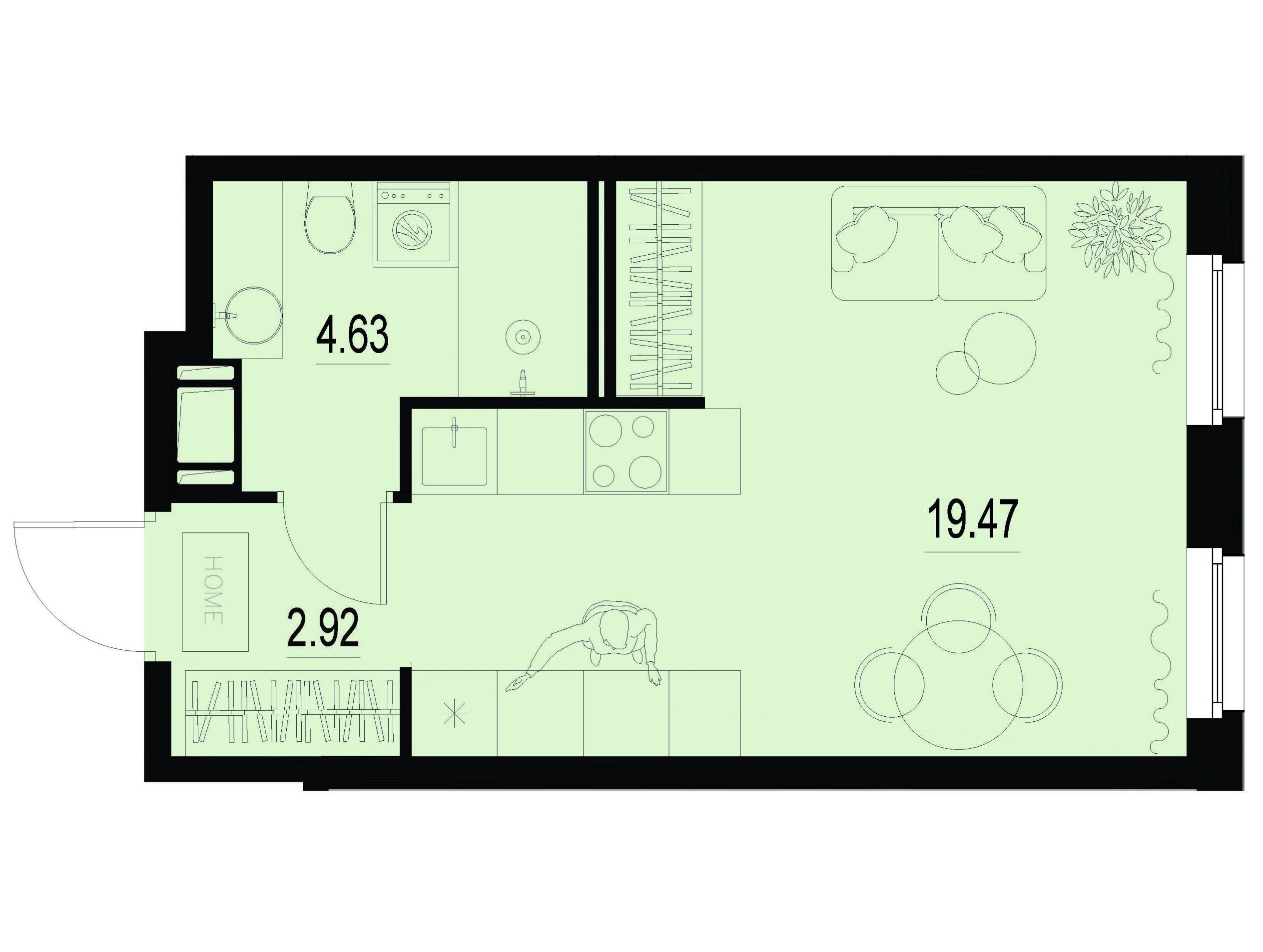 Планировка: Студия 27.02 м² в новостройке ЖК Айди Мурино 3