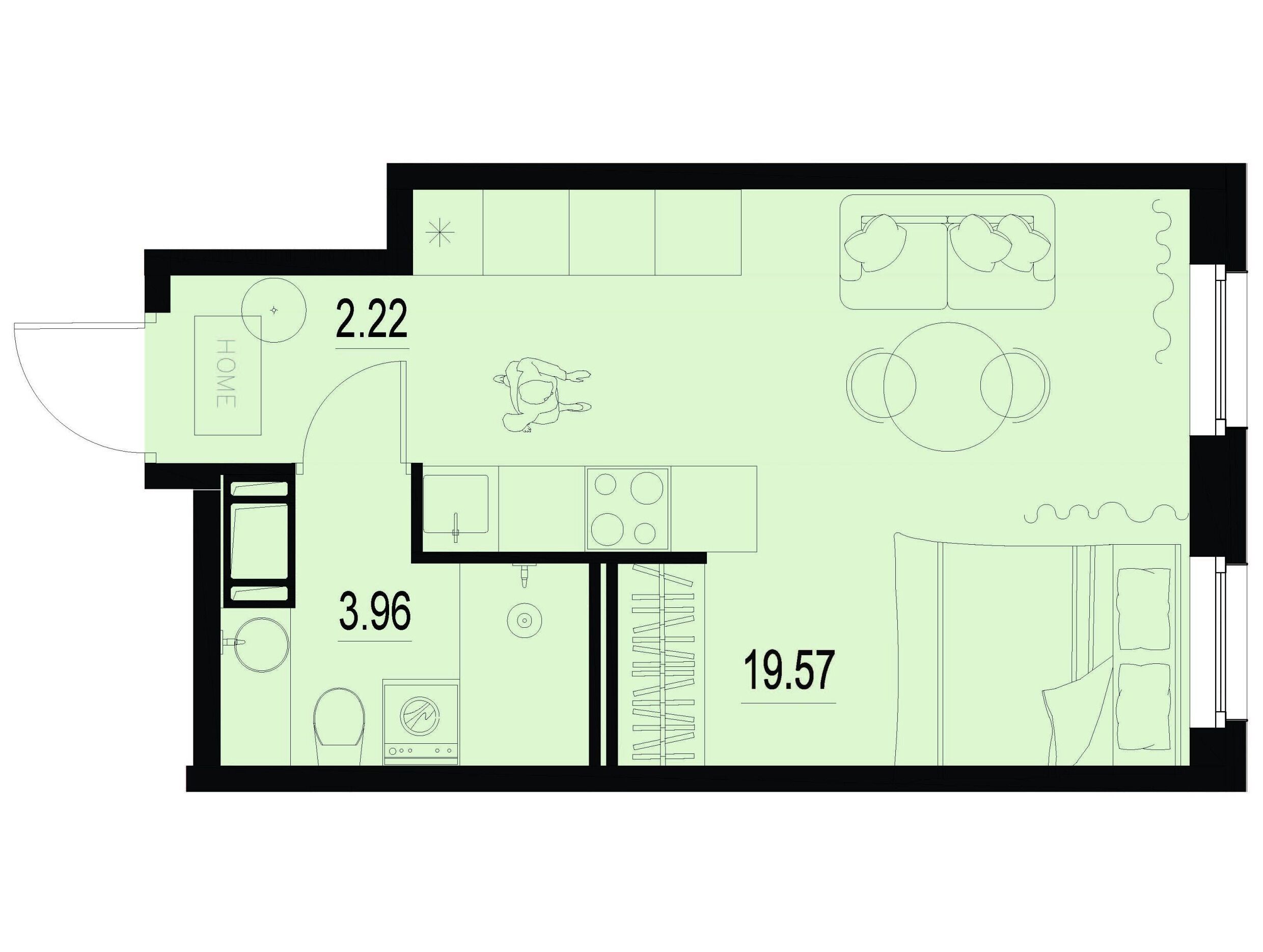 Планировка: Студия 25.75 м² в новостройке ЖК Айди Мурино 3