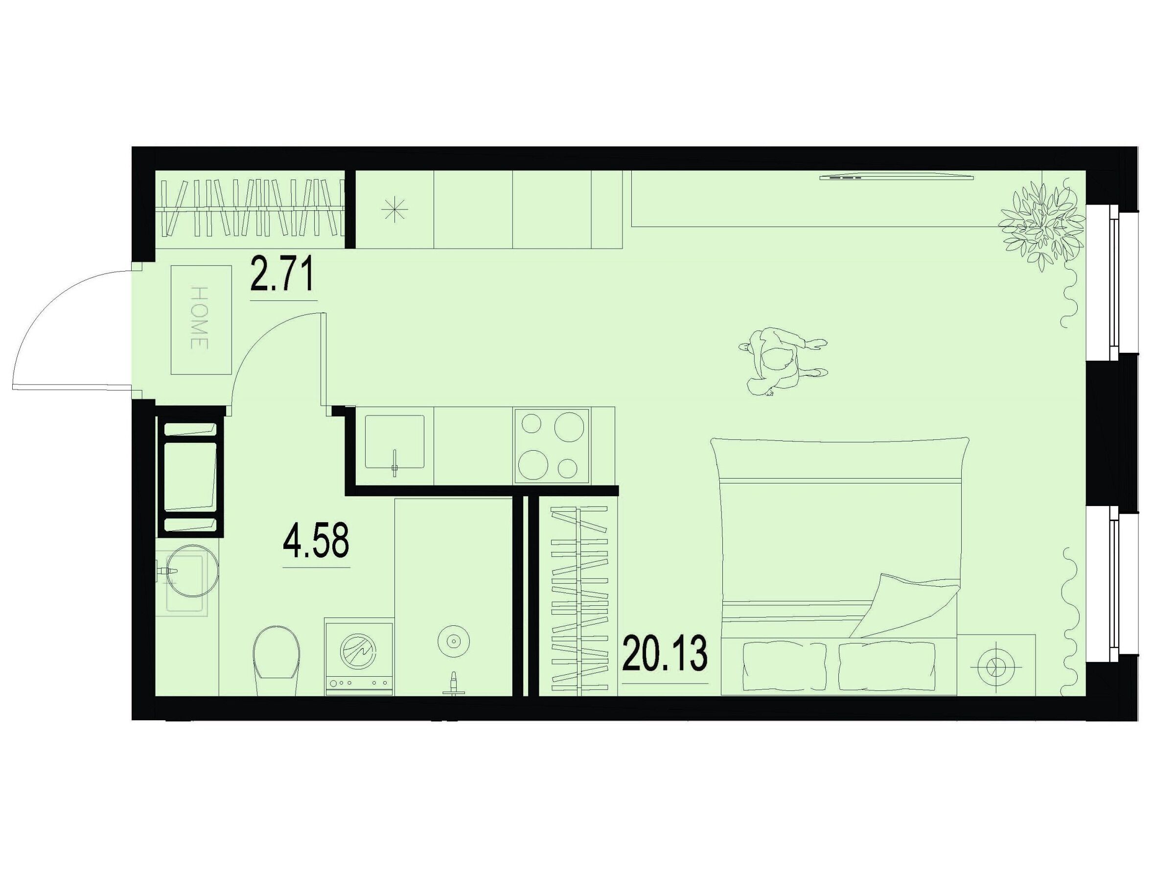 Планировка: Студия 27.42 м² в новостройке Айди Мурино 3