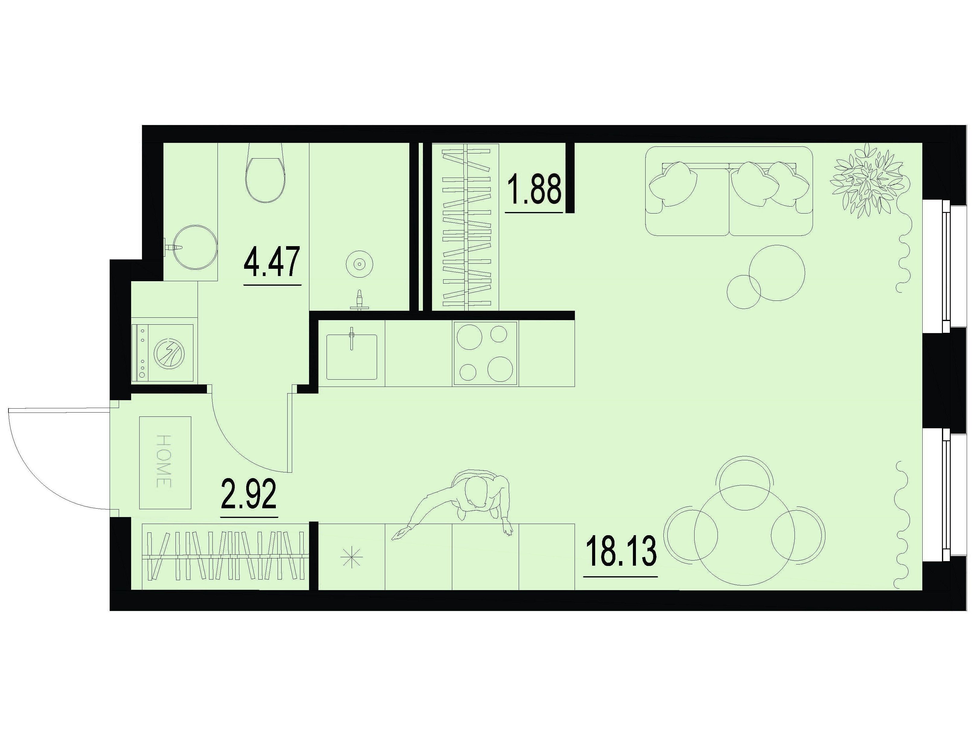 Планировка: Студия 27.40 м² в новостройке ЖК Айди Мурино 3