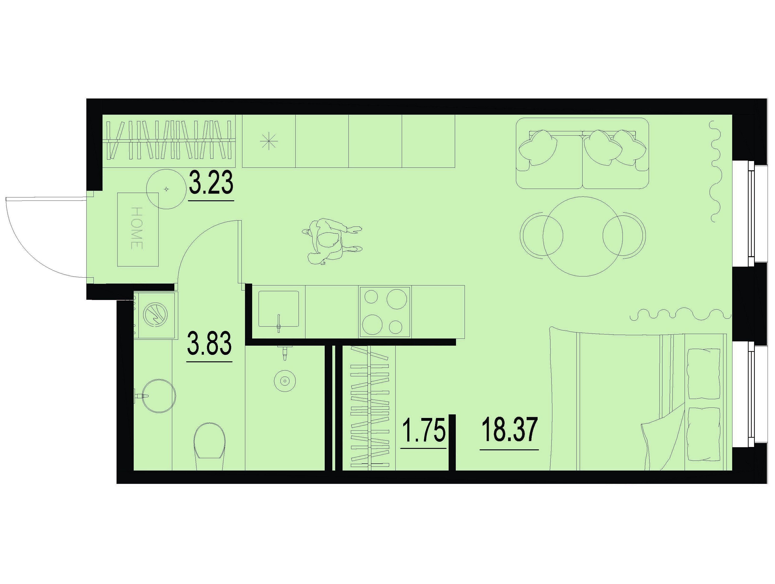 Планировка: Студия 27.18 м² в новостройке Айди Мурино 3