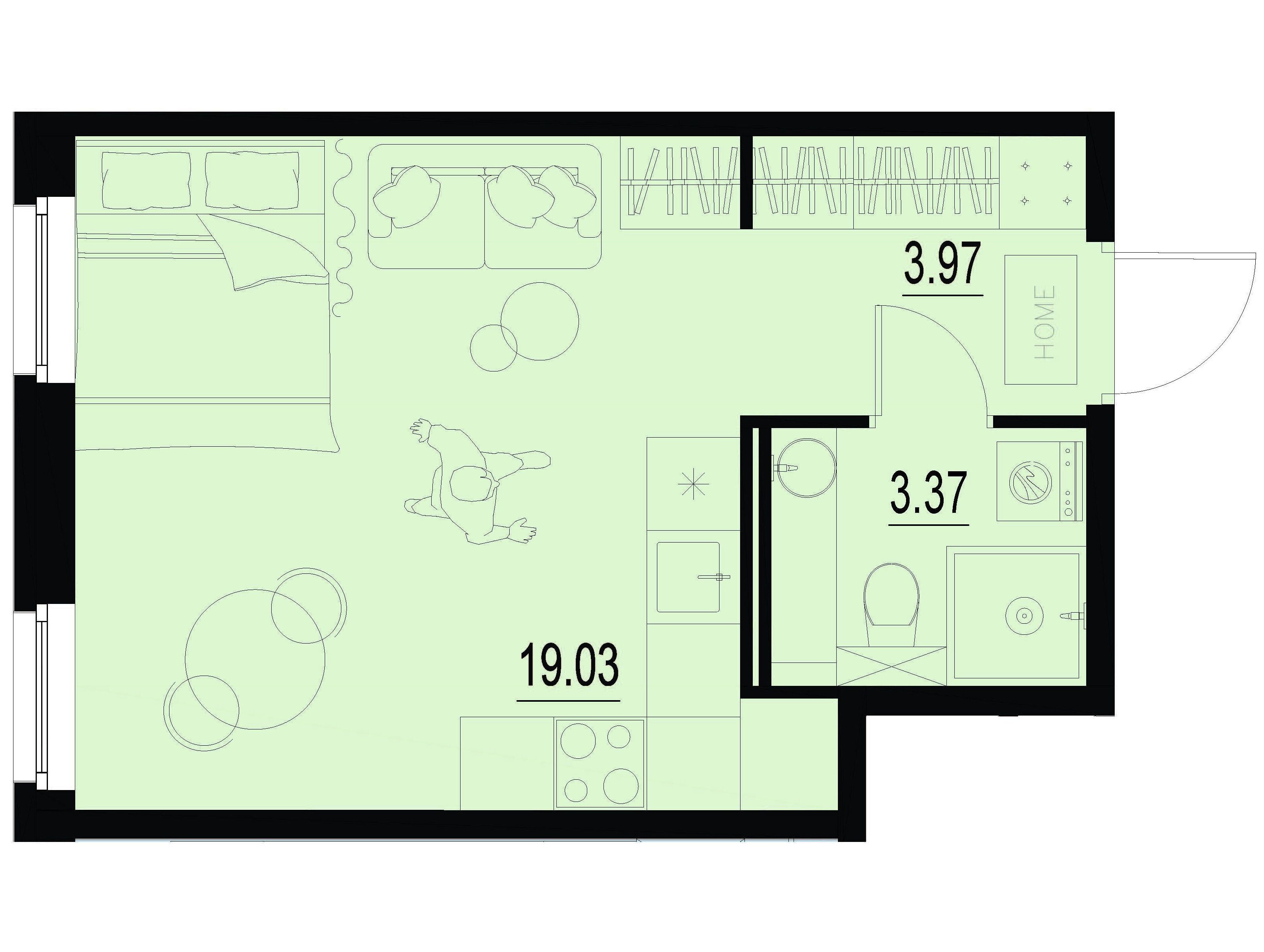 Планировка: Студия 26.37 м² в новостройке Айди Мурино 3
