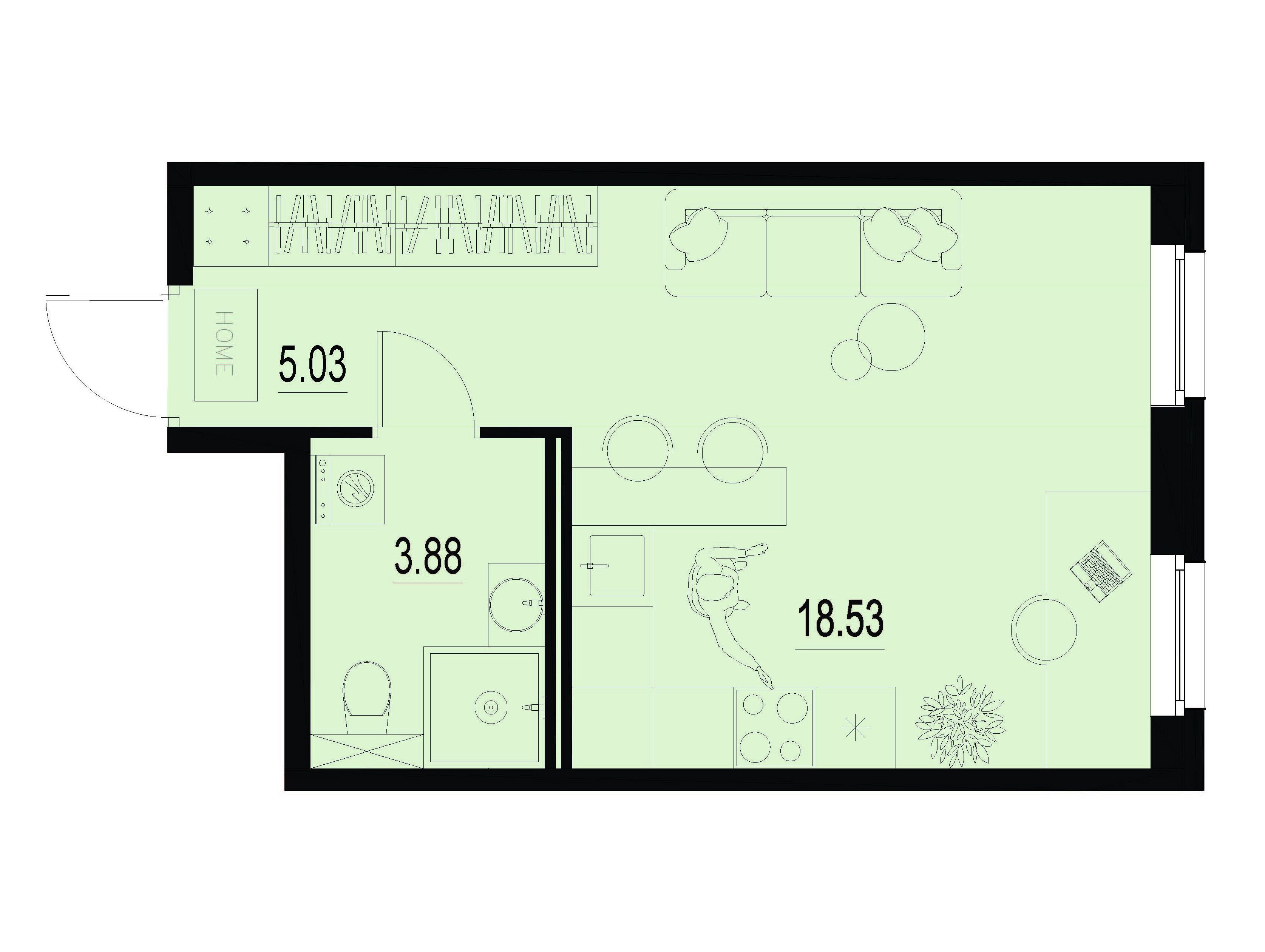 Планировка: Студия 27.44 м² в новостройке Айди Мурино 3
