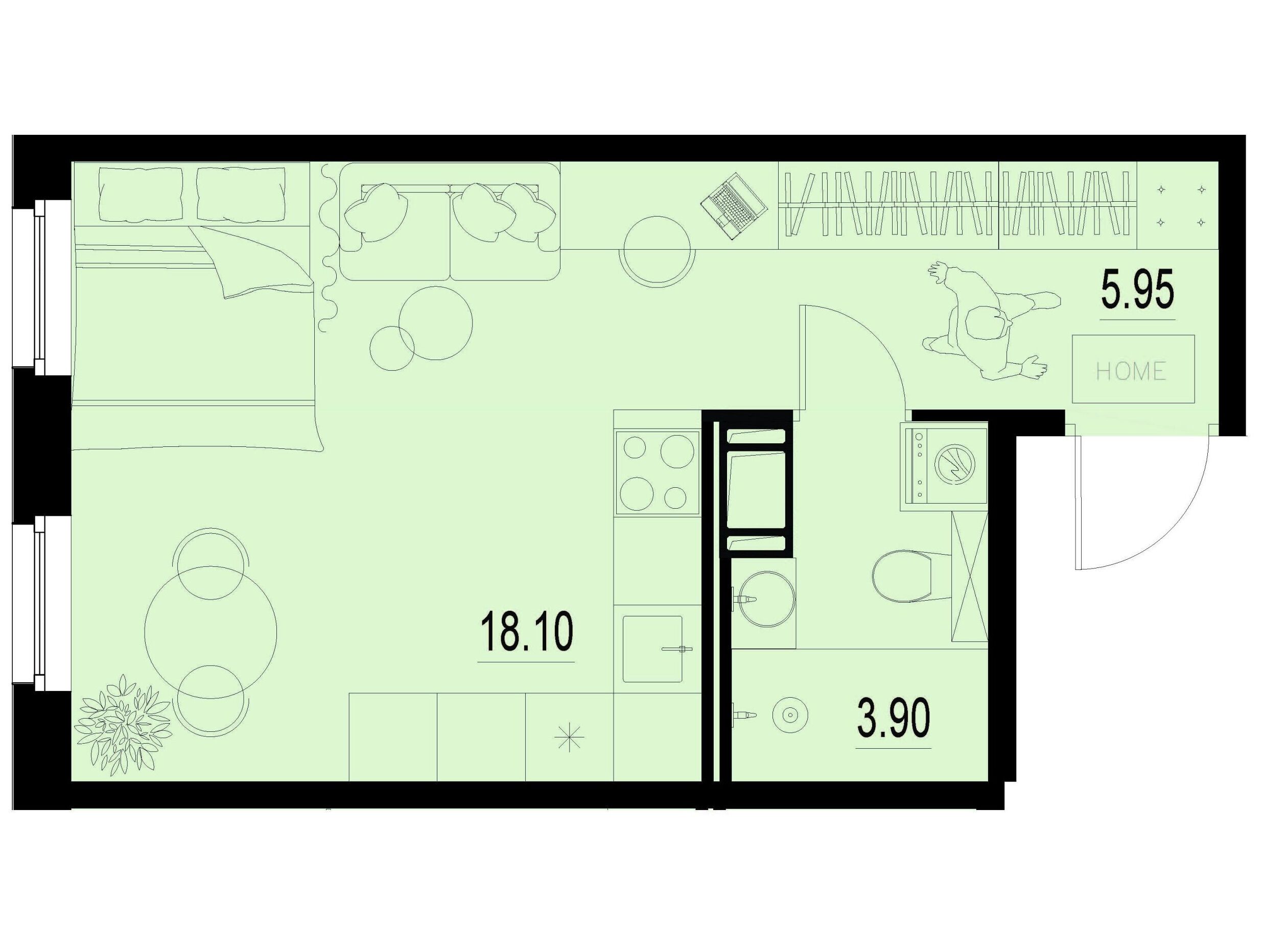 Планировка: Студия 27.95 м² в новостройке Айди Мурино 3