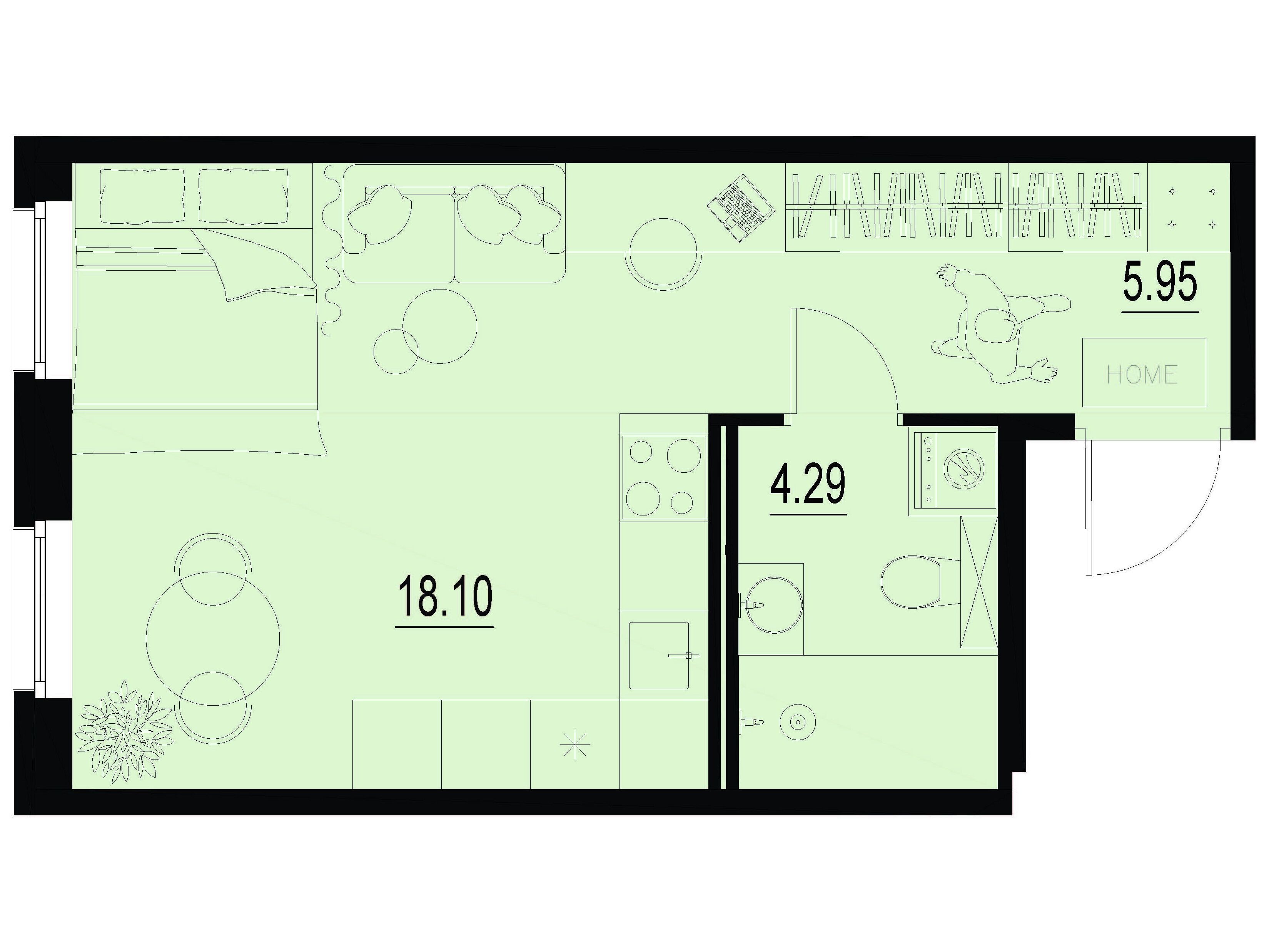 Планировка: Студия 28.34 м² в новостройке Айди Мурино 3