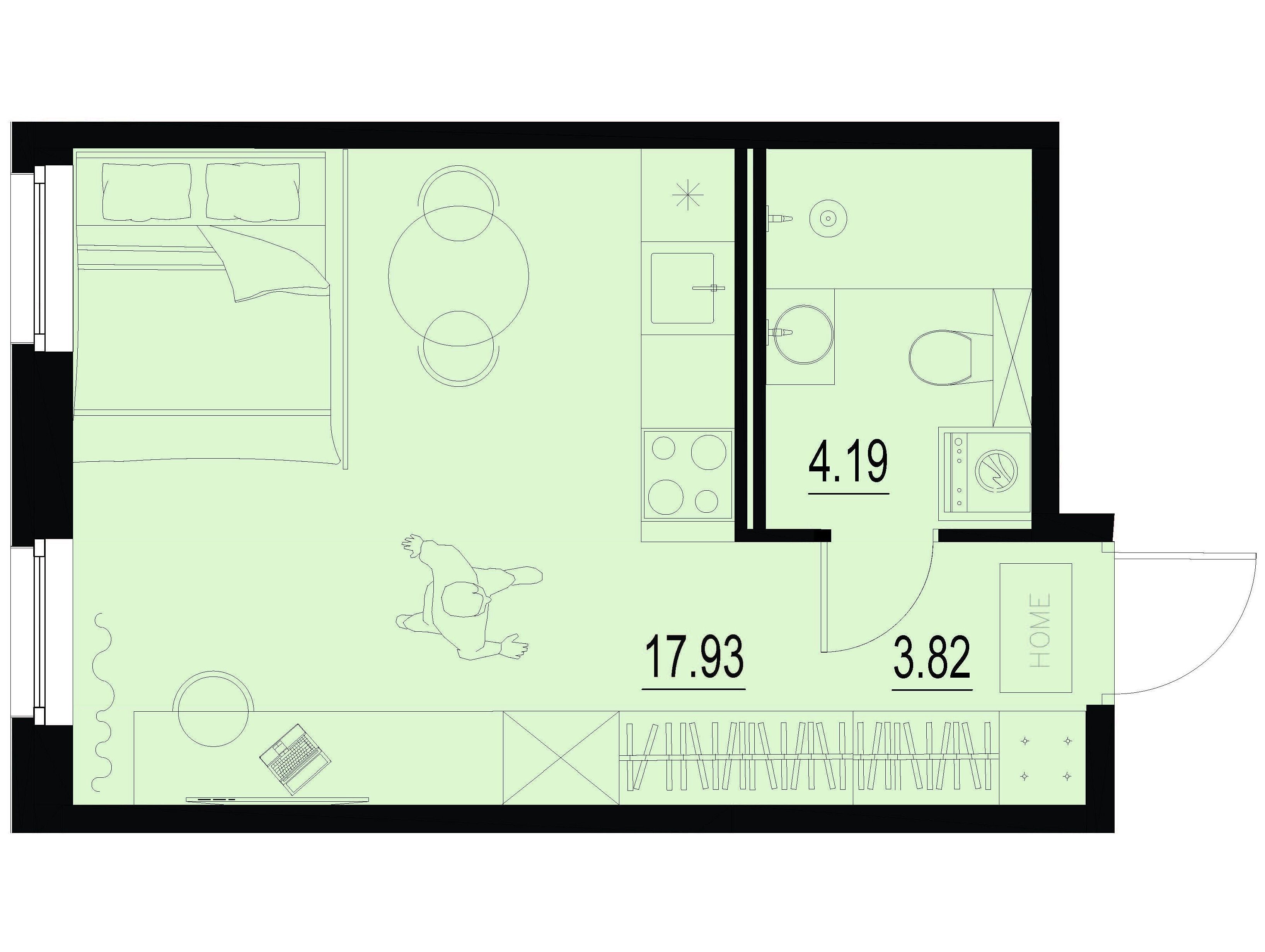 Планировка: Студия 25.94 м² в новостройке Айди Мурино 3