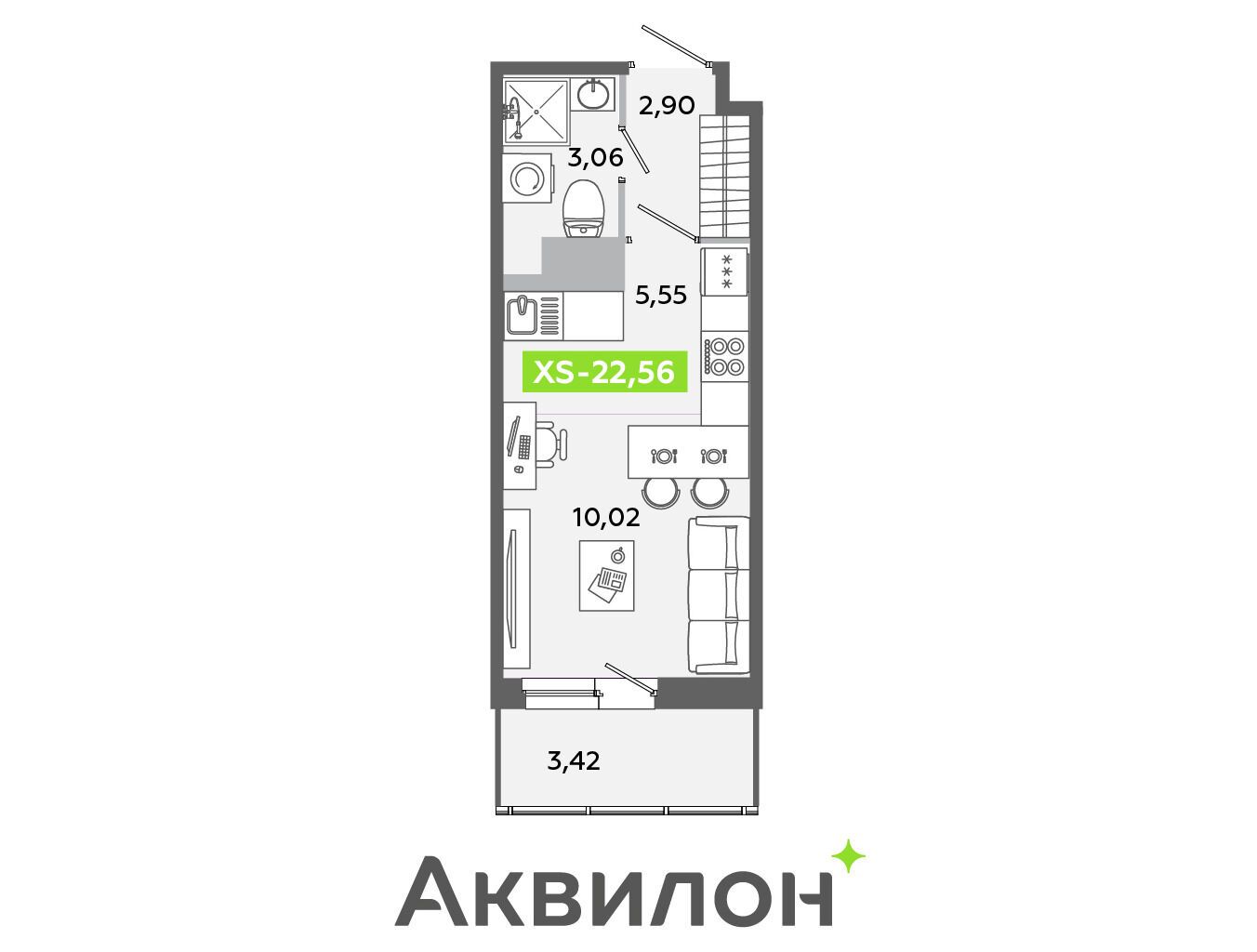 Планировка: Студия 22.56 м² в новостройке Аквилон Янино